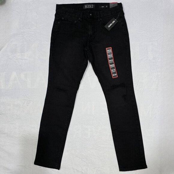 RUDE ✦ Men’s Skinny Jeans ✦ Black Distressed Cotton Denim ✦ 30x32 ✦ NWT - Picture 2 of 9